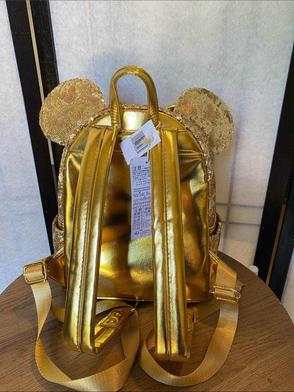 Loungefly Disney Parks Minnie Mouse gold sequin backpack with hidden mickeys NWT - Picture 2 of 8